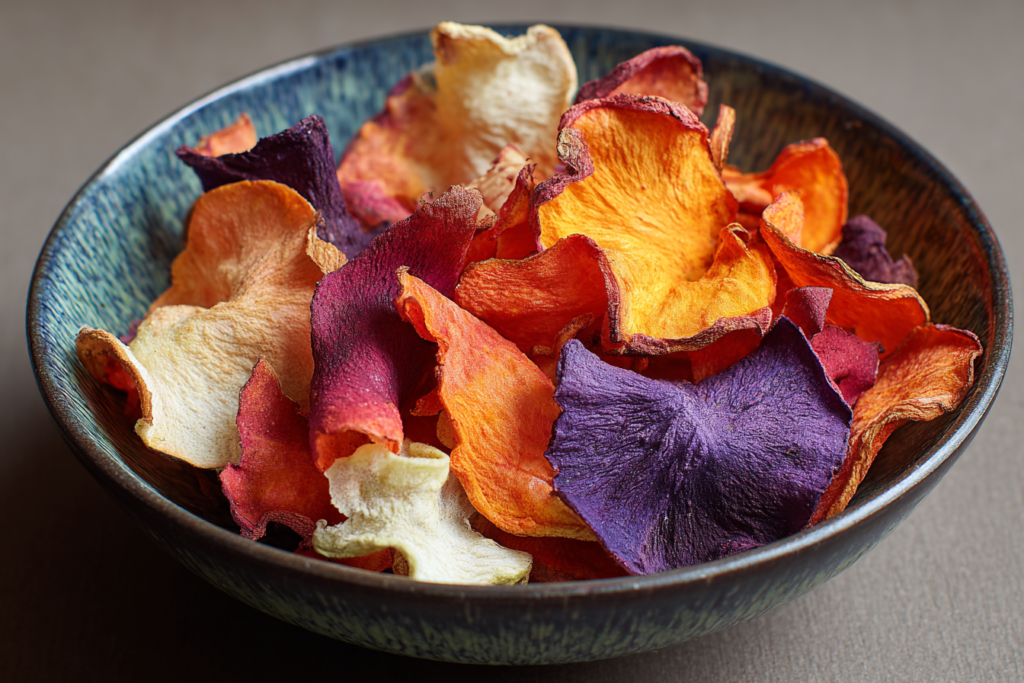 A colorful variety of sliced garden produce showing how to dry vegetables for winter storage