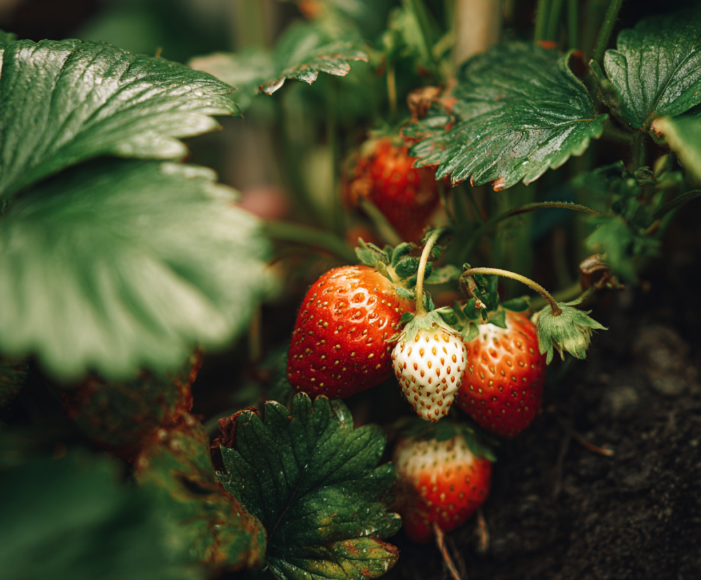planting strawberry bare roots in garden soil
