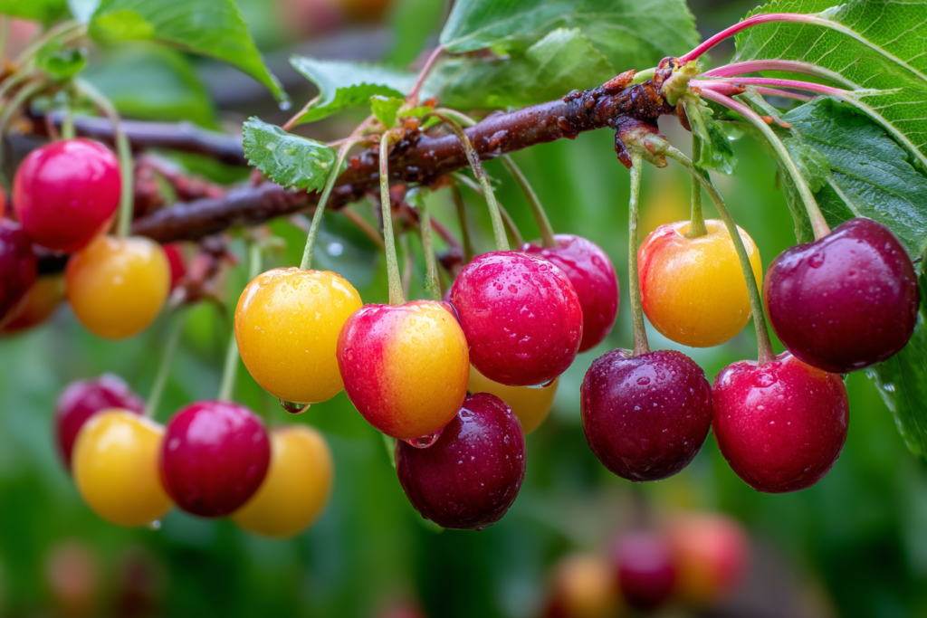 Step-by-step process of planting cherry trees in a backyard garden with well-drained soil.